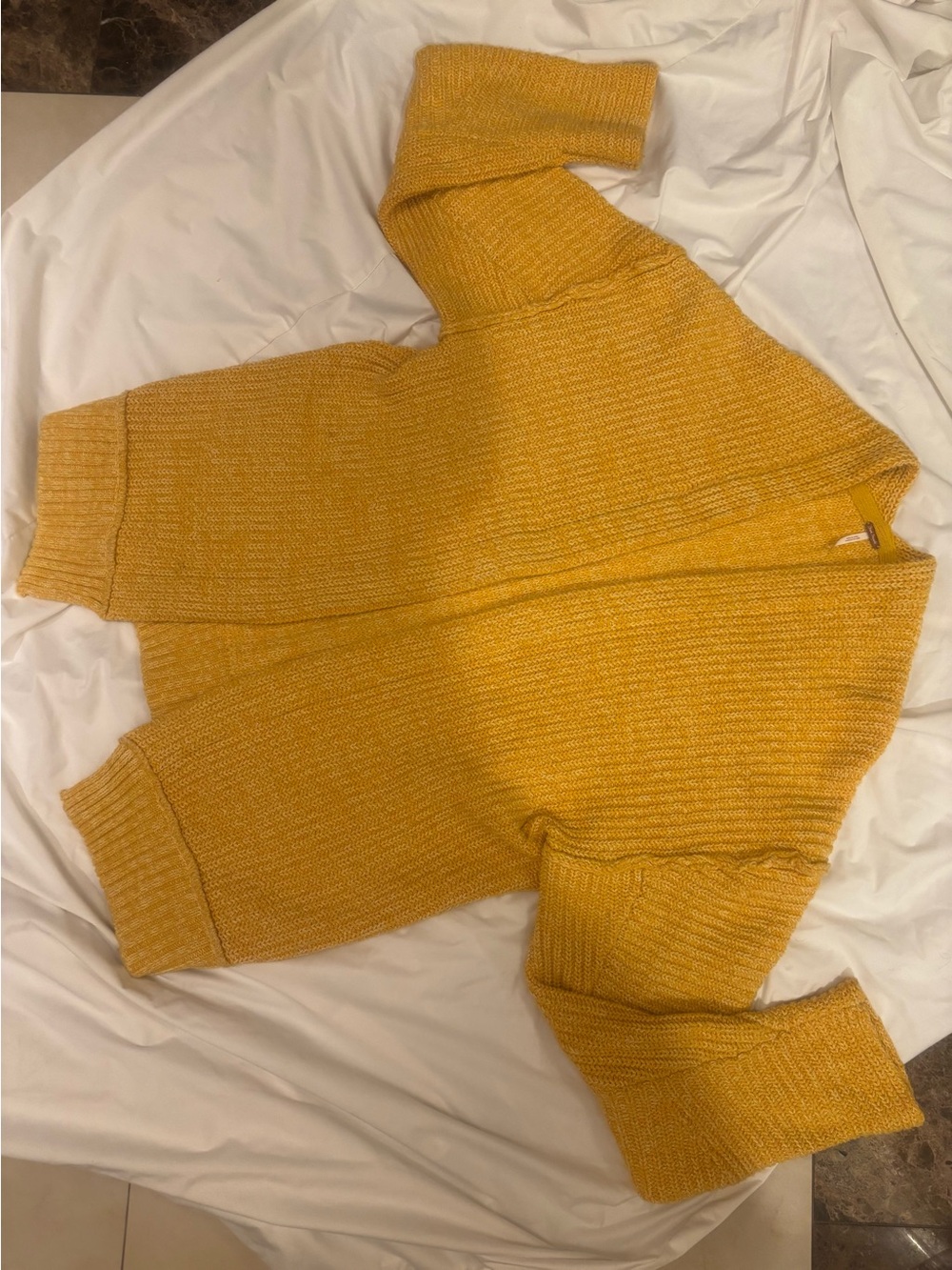 Free People Mustard Yellow Chunky Open Cardigan Sweater | Medium - Picture 2 of 8
